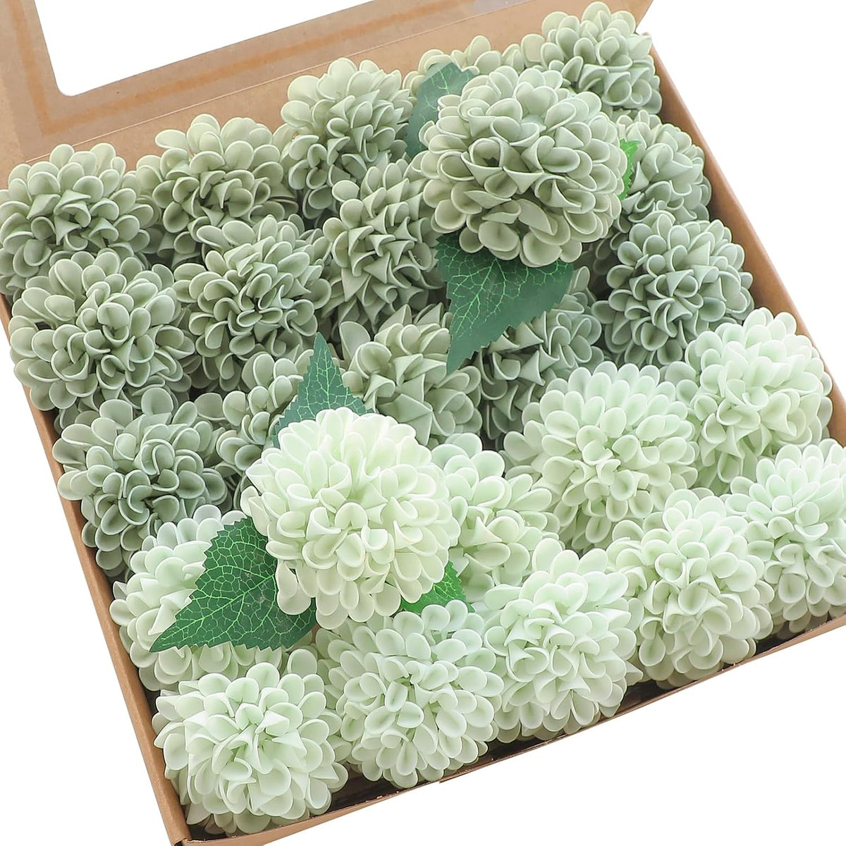 Artificial Dahlia Flowers 25pcs Real Looking Ivory Foam Fake Roses with Stems for DIY Wedding Bouquets White Bridal Shower Centerpieces Floral Arrangements Party Tables Home Decoration