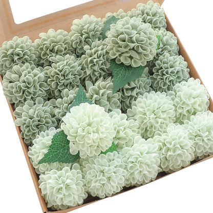 Artificial Dahlia Flowers 25pcs Real Looking Ivory Foam Fake Roses with Stems for DIY Wedding Bouquets White Bridal Shower Centerpieces Floral Arrangements Party Tables Home Decoration