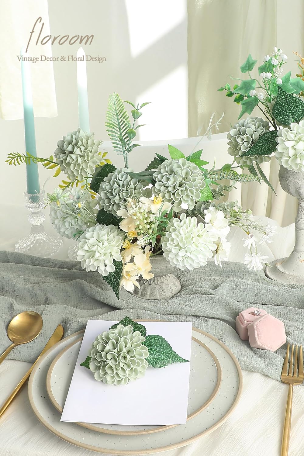 Artificial Dahlia Flowers 25pcs Real Looking Ivory Foam Fake Roses with Stems for DIY Wedding Bouquets White Bridal Shower Centerpieces Floral Arrangements Party Tables Home Decoration