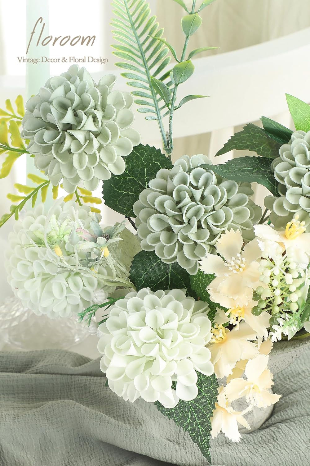 Artificial Dahlia Flowers 25pcs Real Looking Ivory Foam Fake Roses with Stems for DIY Wedding Bouquets White Bridal Shower Centerpieces Floral Arrangements Party Tables Home Decoration