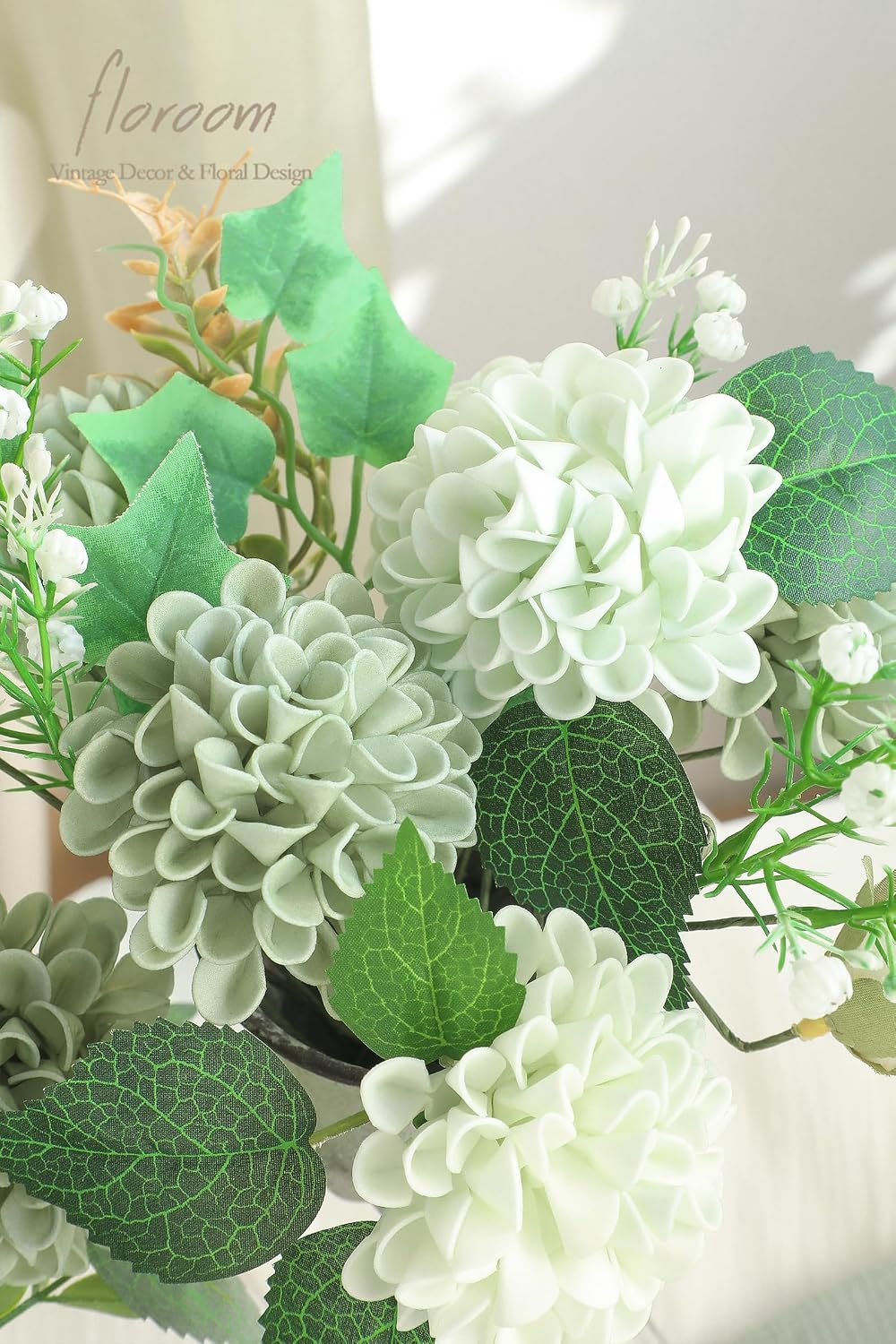 Artificial Dahlia Flowers 25pcs Real Looking Ivory Foam Fake Roses with Stems for DIY Wedding Bouquets White Bridal Shower Centerpieces Floral Arrangements Party Tables Home Decoration