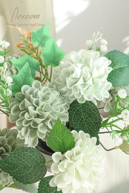 Artificial Dahlia Flowers 25pcs Real Looking Ivory Foam Fake Roses with Stems for DIY Wedding Bouquets White Bridal Shower Centerpieces Floral Arrangements Party Tables Home Decoration
