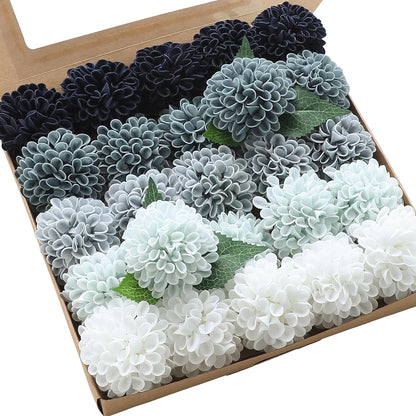 Artificial Dahlia Flowers 25pcs Real Looking Ivory Foam Fake Roses with Stems for DIY Wedding Bouquets White Bridal Shower Centerpieces Floral Arrangements Party Tables Home Decoration