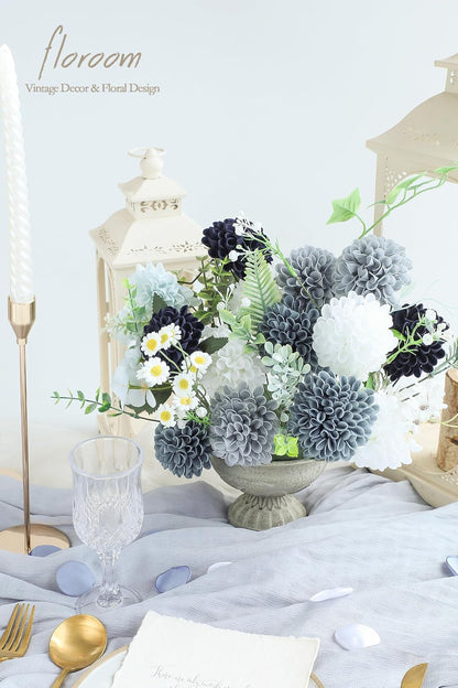 Artificial Dahlia Flowers 25pcs Real Looking Ivory Foam Fake Roses with Stems for DIY Wedding Bouquets White Bridal Shower Centerpieces Floral Arrangements Party Tables Home Decoration