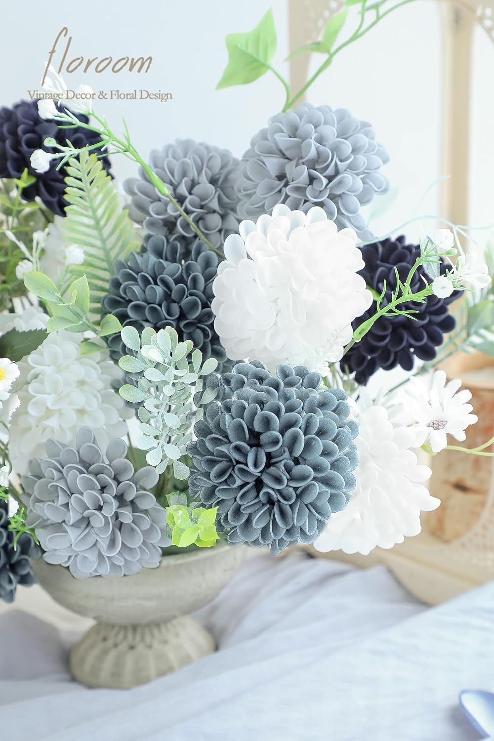 Artificial Dahlia Flowers 25pcs Real Looking Ivory Foam Fake Roses with Stems for DIY Wedding Bouquets White Bridal Shower Centerpieces Floral Arrangements Party Tables Home Decoration