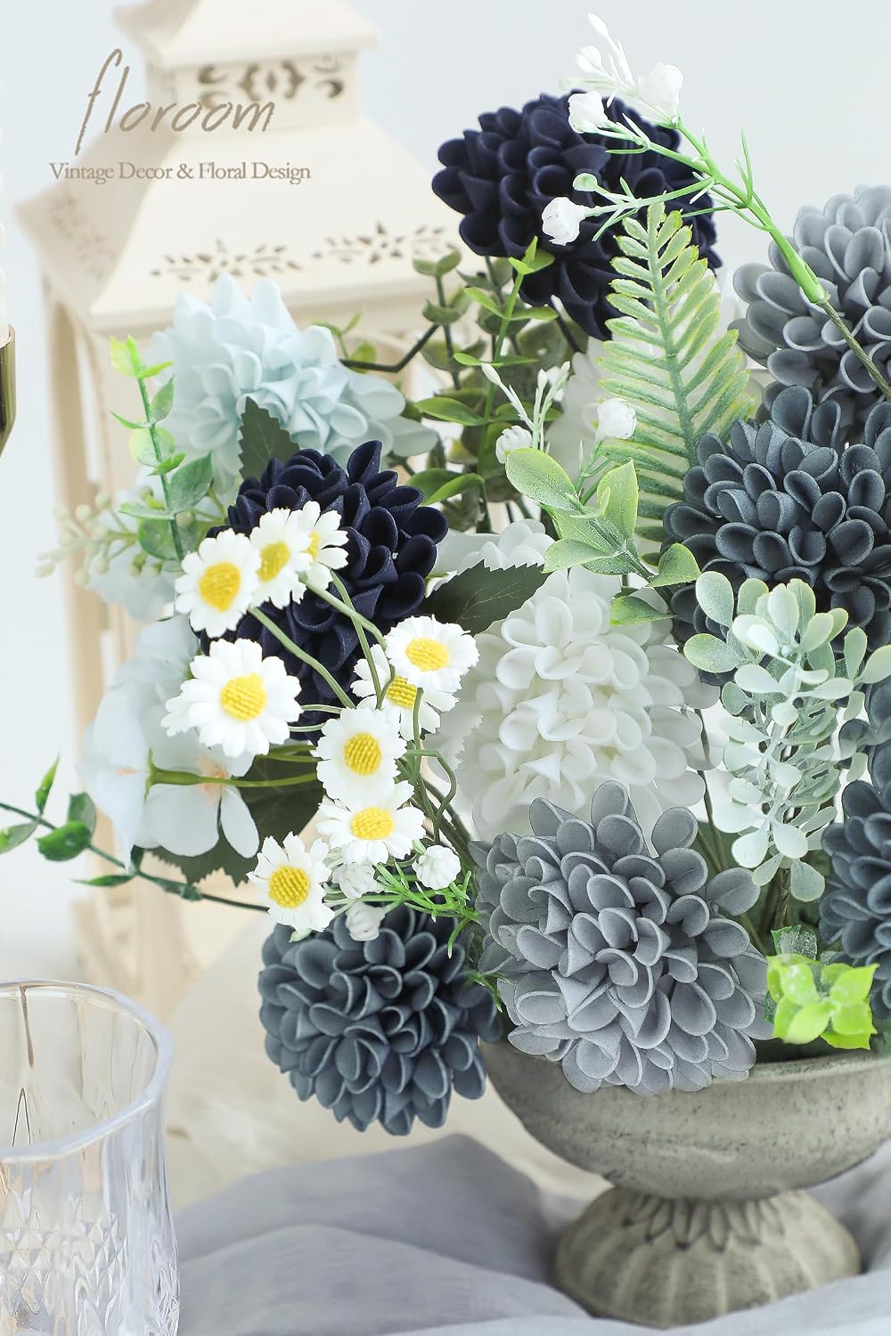 Artificial Dahlia Flowers 25pcs Real Looking Ivory Foam Fake Roses with Stems for DIY Wedding Bouquets White Bridal Shower Centerpieces Floral Arrangements Party Tables Home Decoration