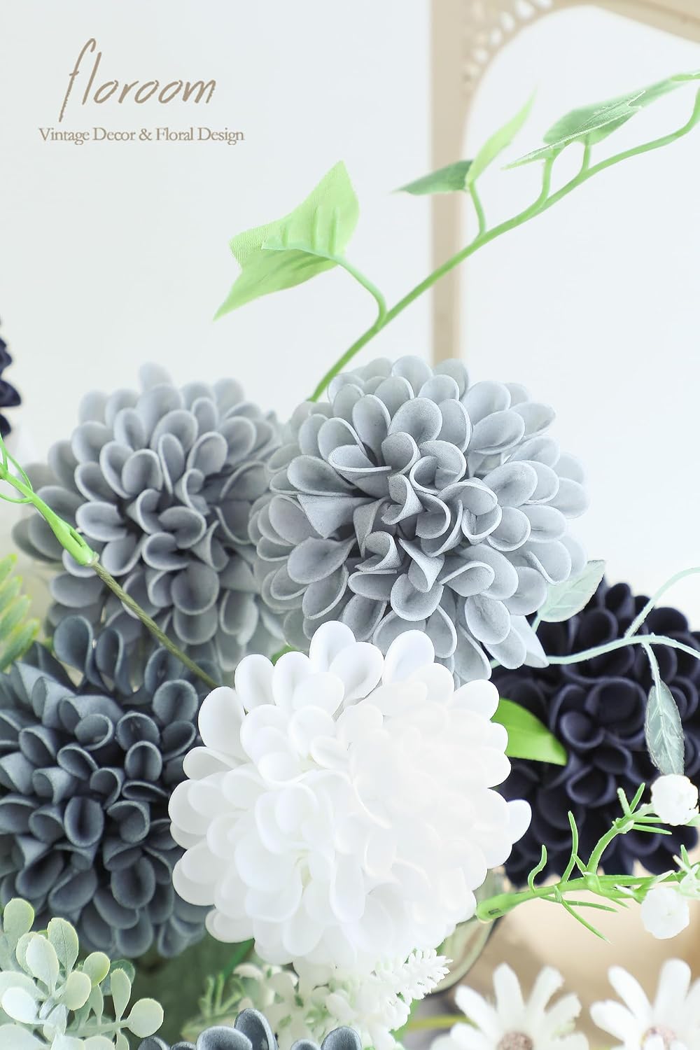 Artificial Dahlia Flowers 25pcs Real Looking Ivory Foam Fake Roses with Stems for DIY Wedding Bouquets White Bridal Shower Centerpieces Floral Arrangements Party Tables Home Decoration