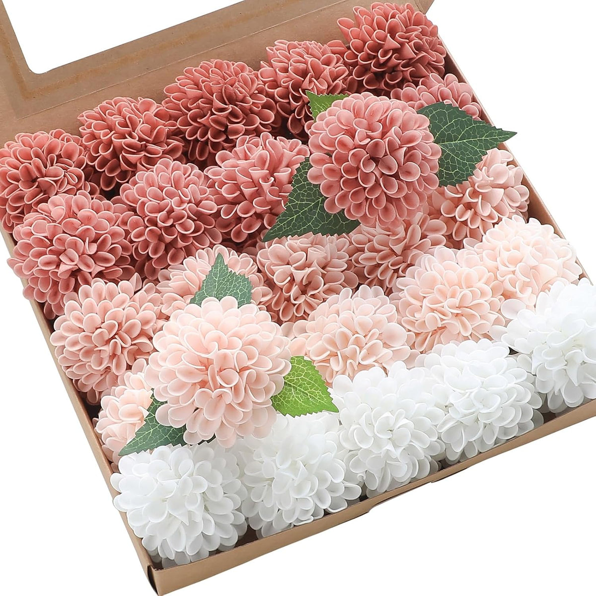 Artificial Dahlia Flowers 25pcs Real Looking Ivory Foam Fake Roses with Stems for DIY Wedding Bouquets White Bridal Shower Centerpieces Floral Arrangements Party Tables Home Decoration