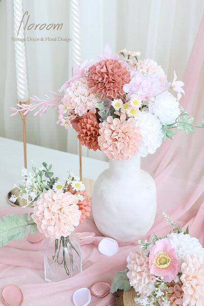 Artificial Dahlia Flowers 25pcs Real Looking Ivory Foam Fake Roses with Stems for DIY Wedding Bouquets White Bridal Shower Centerpieces Floral Arrangements Party Tables Home Decoration