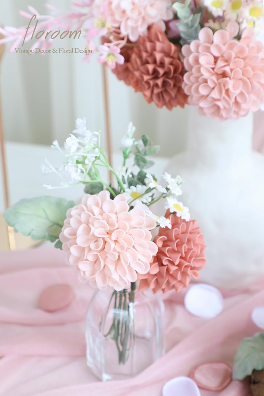 Artificial Dahlia Flowers 25pcs Real Looking Ivory Foam Fake Roses with Stems for DIY Wedding Bouquets White Bridal Shower Centerpieces Floral Arrangements Party Tables Home Decoration