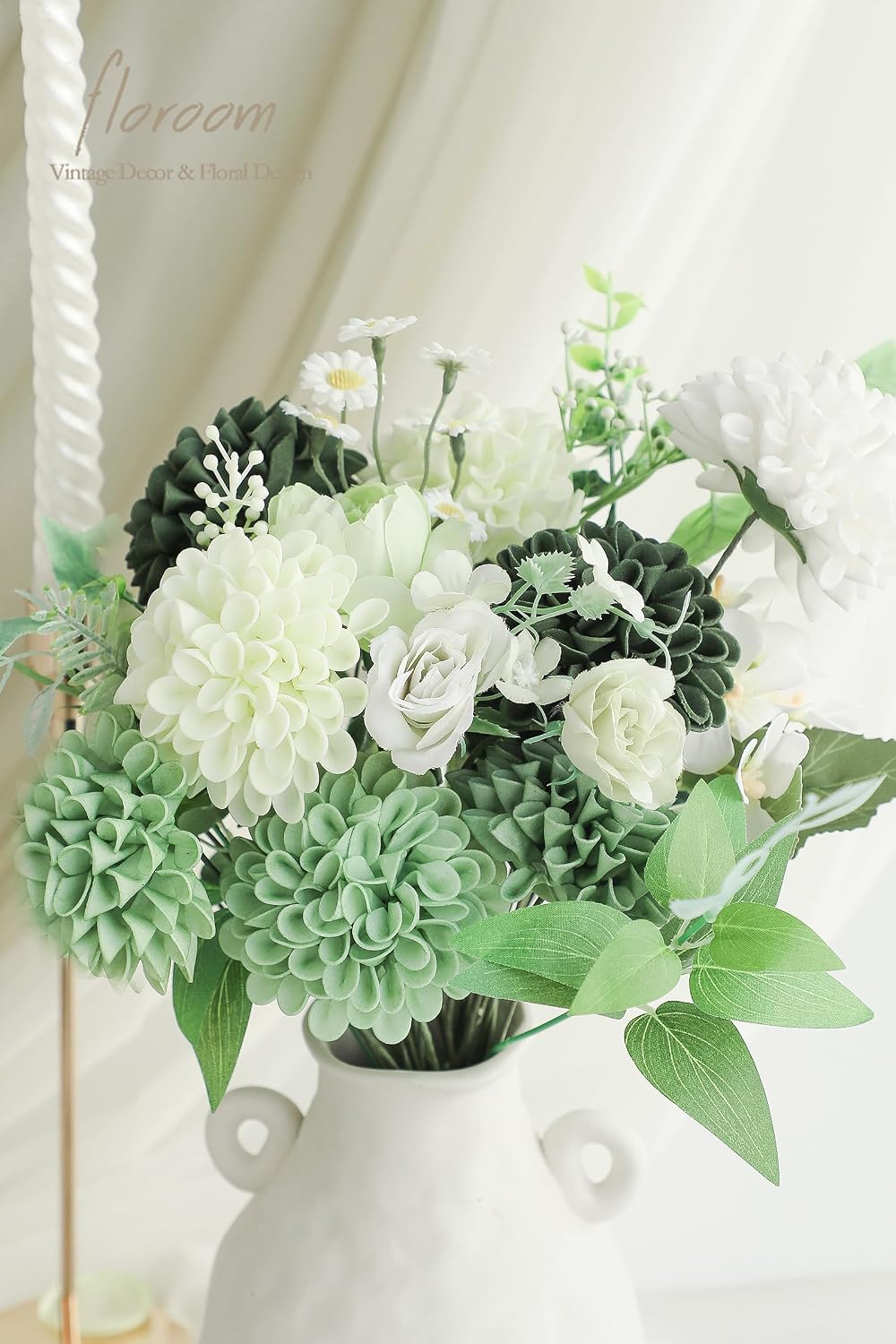 Artificial Dahlia Flowers 25pcs Real Looking Ivory Foam Fake Roses with Stems for DIY Wedding Bouquets White Bridal Shower Centerpieces Floral Arrangements Party Tables Home Decoration