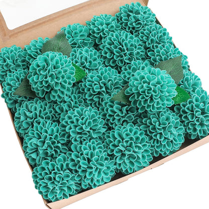 Artificial Dahlia Flowers 25pcs Real Looking Ivory Foam Fake Roses with Stems for DIY Wedding Bouquets White Bridal Shower Centerpieces Floral Arrangements Party Tables Home Decoration