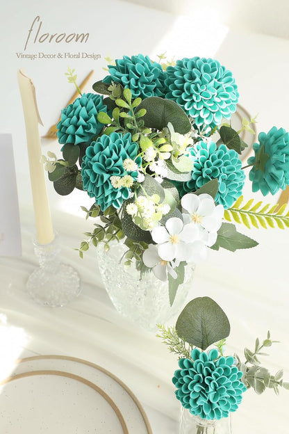 Artificial Dahlia Flowers 25pcs Real Looking Ivory Foam Fake Roses with Stems for DIY Wedding Bouquets White Bridal Shower Centerpieces Floral Arrangements Party Tables Home Decoration