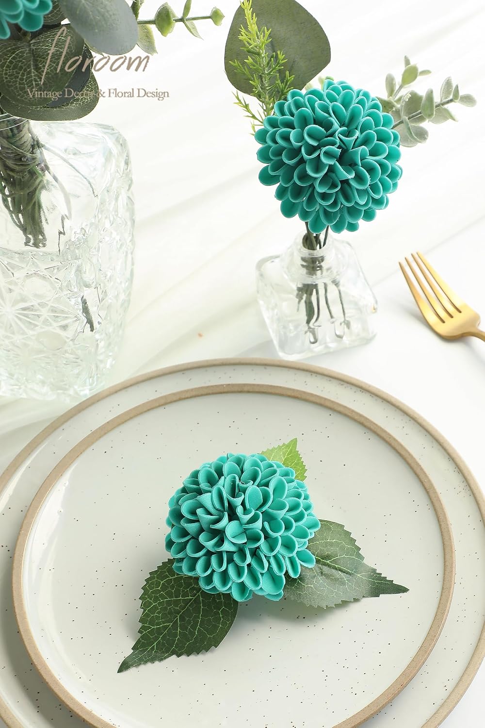 Artificial Dahlia Flowers 25pcs Real Looking Ivory Foam Fake Roses with Stems for DIY Wedding Bouquets White Bridal Shower Centerpieces Floral Arrangements Party Tables Home Decoration