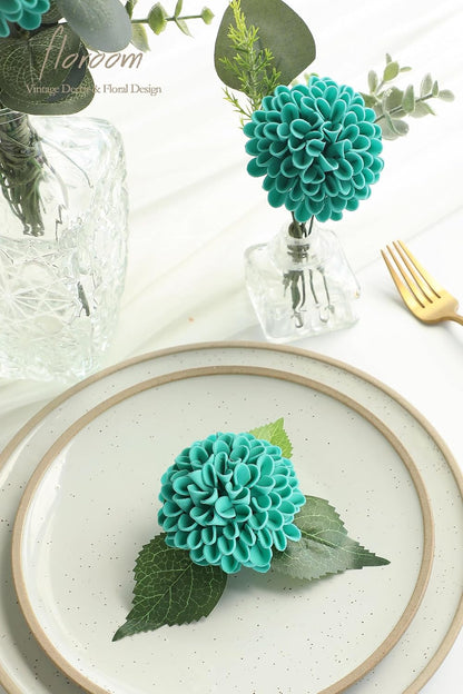 Artificial Dahlia Flowers 25pcs Real Looking Ivory Foam Fake Roses with Stems for DIY Wedding Bouquets White Bridal Shower Centerpieces Floral Arrangements Party Tables Home Decoration