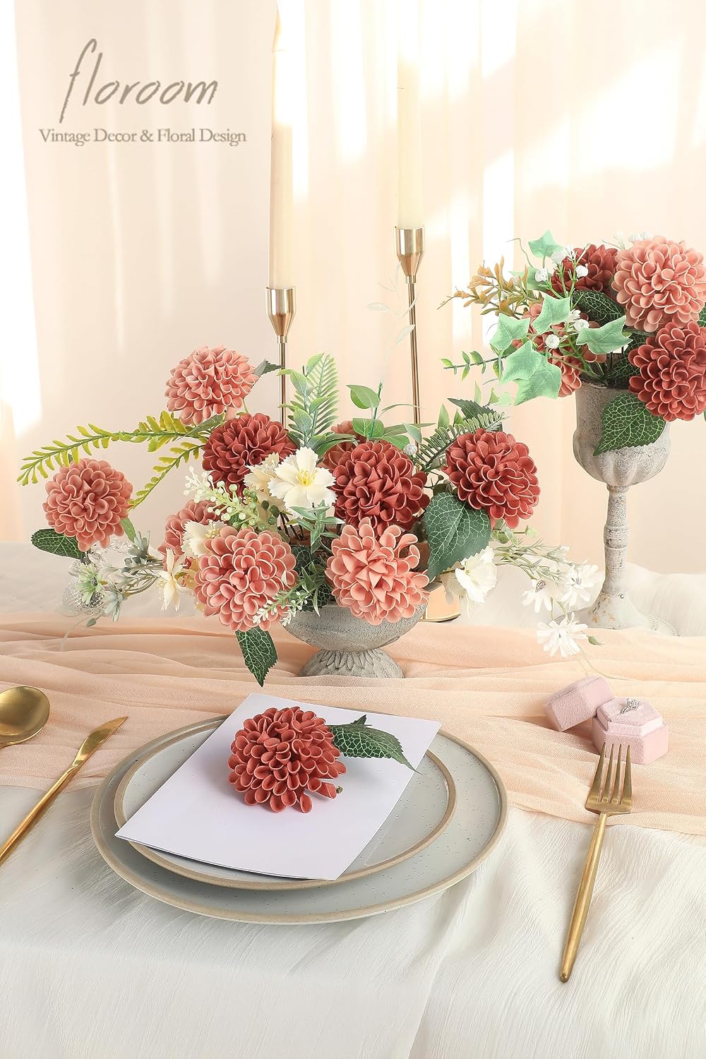 Artificial Dahlia Flowers 25pcs Real Looking Ivory Foam Fake Roses with Stems for DIY Wedding Bouquets White Bridal Shower Centerpieces Floral Arrangements Party Tables Home Decoration