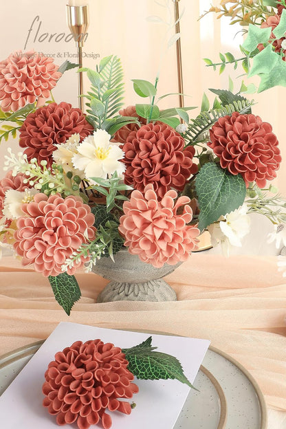 Artificial Dahlia Flowers 25pcs Real Looking Ivory Foam Fake Roses with Stems for DIY Wedding Bouquets White Bridal Shower Centerpieces Floral Arrangements Party Tables Home Decoration
