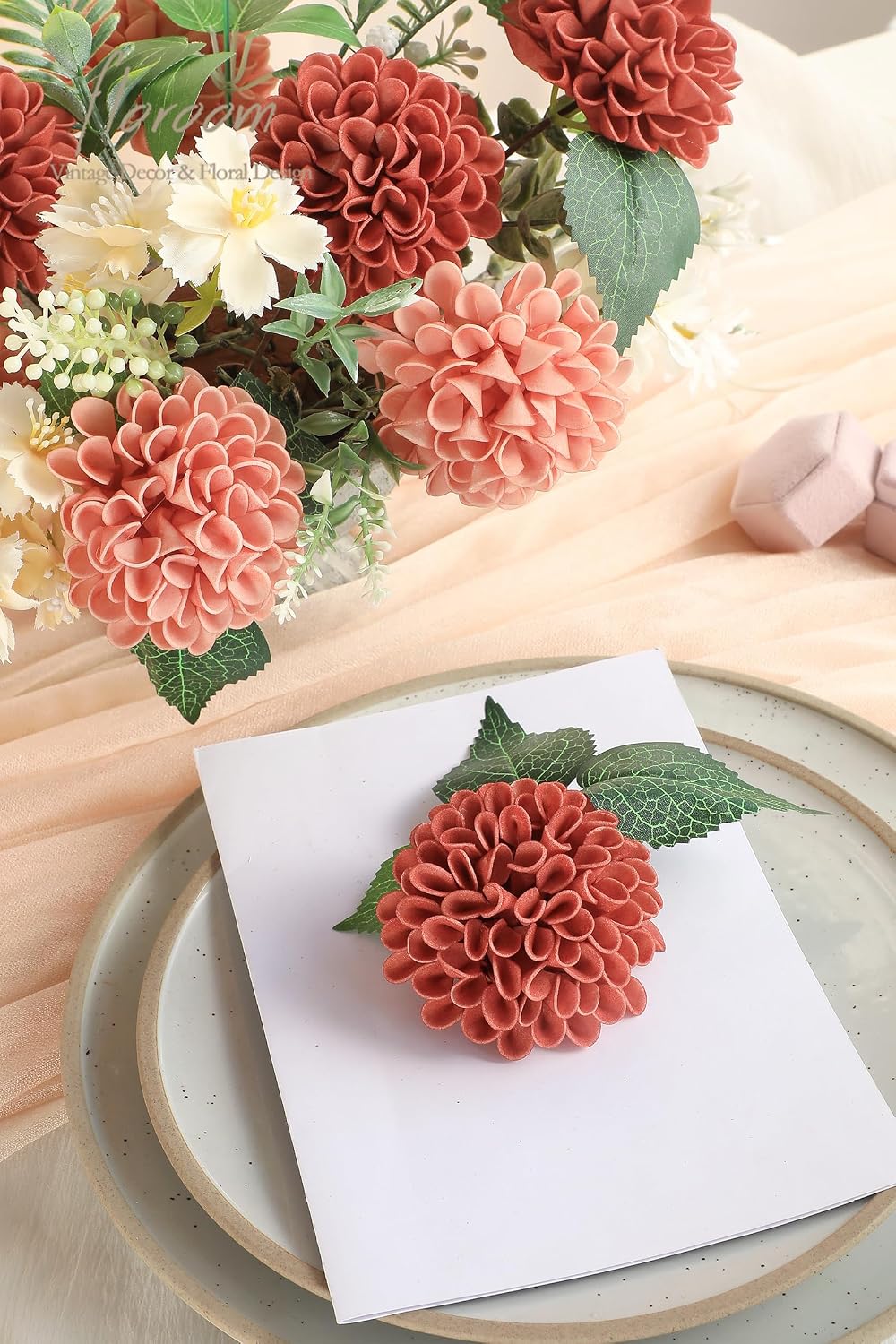 Artificial Dahlia Flowers 25pcs Real Looking Ivory Foam Fake Roses with Stems for DIY Wedding Bouquets White Bridal Shower Centerpieces Floral Arrangements Party Tables Home Decoration