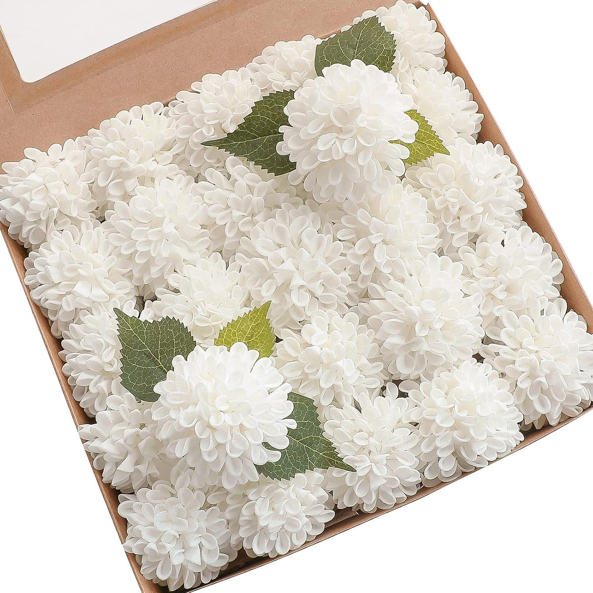 Artificial Dahlia Flowers 25pcs Real Looking Ivory Foam Fake Roses with Stems for DIY Wedding Bouquets White Bridal Shower Centerpieces Floral Arrangements Party Tables Home Decoration
