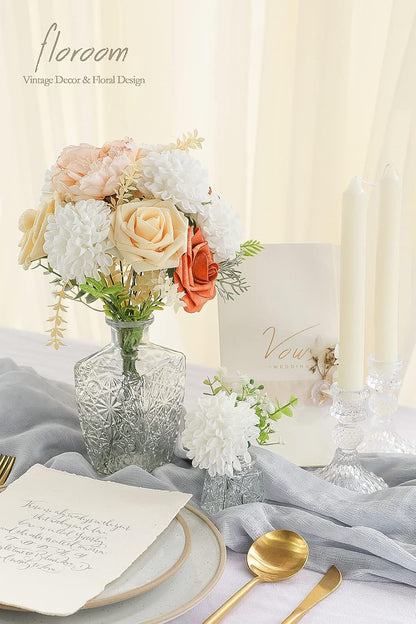 Artificial Dahlia Flowers 25pcs Real Looking Ivory Foam Fake Roses with Stems for DIY Wedding Bouquets White Bridal Shower Centerpieces Floral Arrangements Party Tables Home Decoration