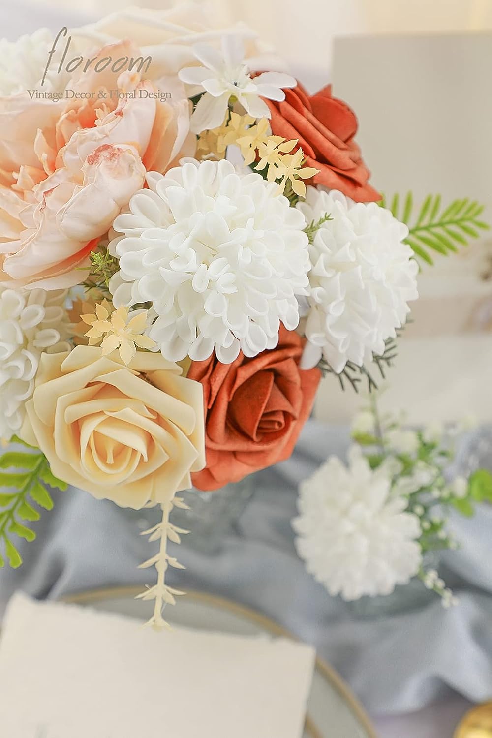 Artificial Dahlia Flowers 25pcs Real Looking Ivory Foam Fake Roses with Stems for DIY Wedding Bouquets White Bridal Shower Centerpieces Floral Arrangements Party Tables Home Decoration