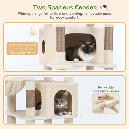 Cactus Heavy Duty Cat Tree, 74in Tall Sturdy Cat Tower for Large Cats Adult Big Cat Tree with 7 Scratching Posts, 2 Padded Spacious Condos, 2 Hanging Baskets, Enlarged Top Perch, S74, Green