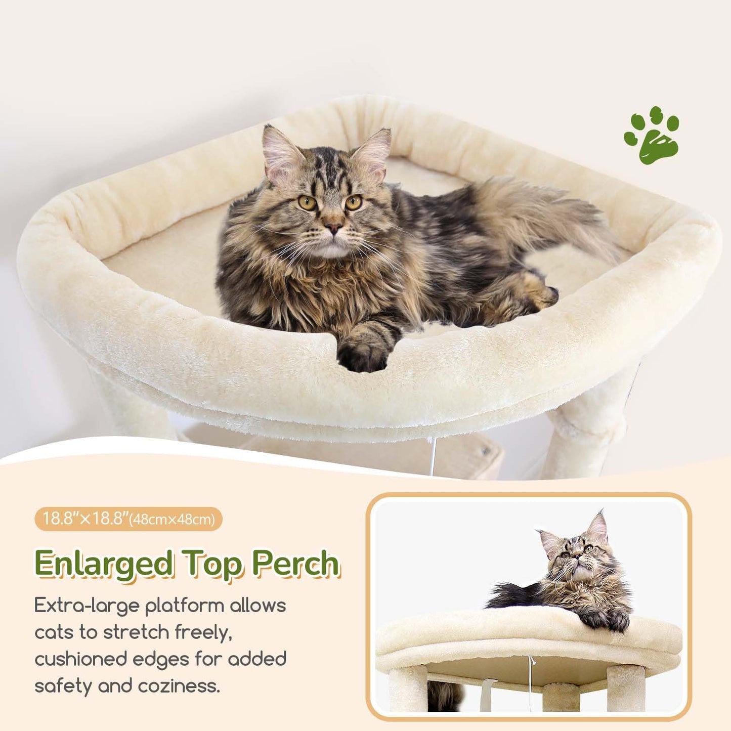Cactus Heavy Duty Cat Tree, 74in Tall Sturdy Cat Tower for Large Cats Adult Big Cat Tree with 7 Scratching Posts, 2 Padded Spacious Condos, 2 Hanging Baskets, Enlarged Top Perch, S74, Green