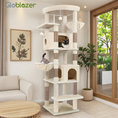 Cactus Heavy Duty Cat Tree, 74in Tall Sturdy Cat Tower for Large Cats Adult Big Cat Tree with 7 Scratching Posts, 2 Padded Spacious Condos, 2 Hanging Baskets, Enlarged Top Perch, S74, Green