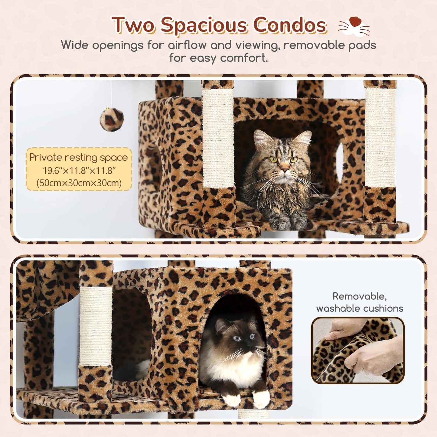 Cactus Heavy Duty Cat Tree, 74in Tall Sturdy Cat Tower for Large Cats Adult Big Cat Tree with 7 Scratching Posts, 2 Padded Spacious Condos, 2 Hanging Baskets, Enlarged Top Perch, S74, Green