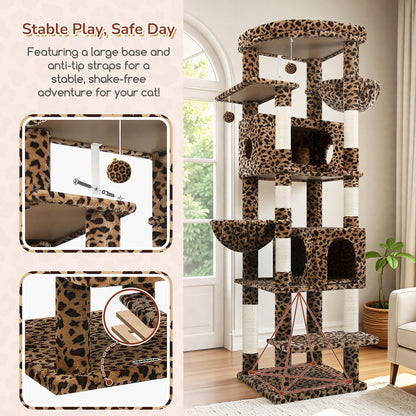 Cactus Heavy Duty Cat Tree, 74in Tall Sturdy Cat Tower for Large Cats Adult Big Cat Tree with 7 Scratching Posts, 2 Padded Spacious Condos, 2 Hanging Baskets, Enlarged Top Perch, S74, Green