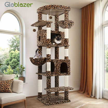 Cactus Heavy Duty Cat Tree, 74in Tall Sturdy Cat Tower for Large Cats Adult Big Cat Tree with 7 Scratching Posts, 2 Padded Spacious Condos, 2 Hanging Baskets, Enlarged Top Perch, S74, Green