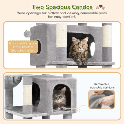 Cactus Heavy Duty Cat Tree, 74in Tall Sturdy Cat Tower for Large Cats Adult Big Cat Tree with 7 Scratching Posts, 2 Padded Spacious Condos, 2 Hanging Baskets, Enlarged Top Perch, S74, Green