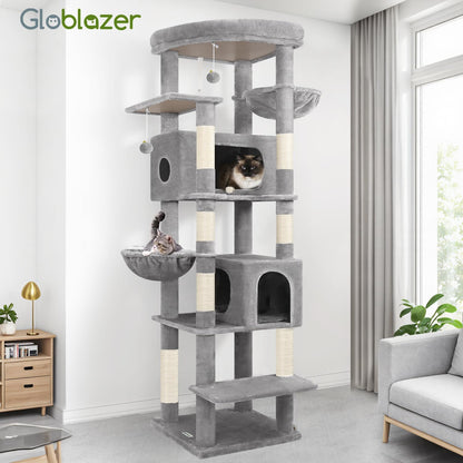 Cactus Heavy Duty Cat Tree, 74in Tall Sturdy Cat Tower for Large Cats Adult Big Cat Tree with 7 Scratching Posts, 2 Padded Spacious Condos, 2 Hanging Baskets, Enlarged Top Perch, S74, Green