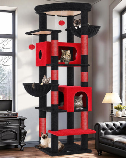 Cactus Heavy Duty Cat Tree, 74in Tall Sturdy Cat Tower for Large Cats Adult Big Cat Tree with 7 Scratching Posts, 2 Padded Spacious Condos, 2 Hanging Baskets, Enlarged Top Perch, S74, Green