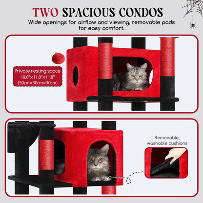 Cactus Heavy Duty Cat Tree, 74in Tall Sturdy Cat Tower for Large Cats Adult Big Cat Tree with 7 Scratching Posts, 2 Padded Spacious Condos, 2 Hanging Baskets, Enlarged Top Perch, S74, Green