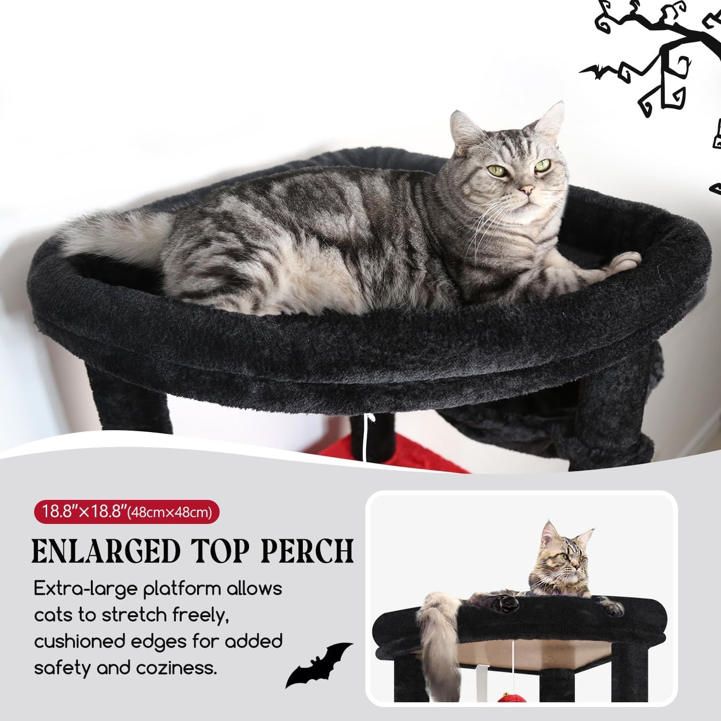 Cactus Heavy Duty Cat Tree, 74in Tall Sturdy Cat Tower for Large Cats Adult Big Cat Tree with 7 Scratching Posts, 2 Padded Spacious Condos, 2 Hanging Baskets, Enlarged Top Perch, S74, Green