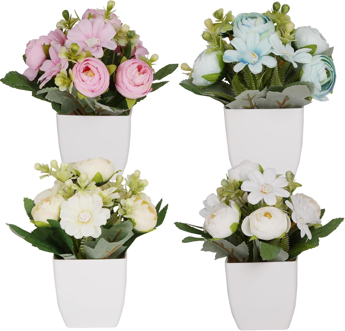 4Packs Small Fake Plant Mini Flower Potted Plants with Camellia for Home Indoor Outdoor Small Decorations