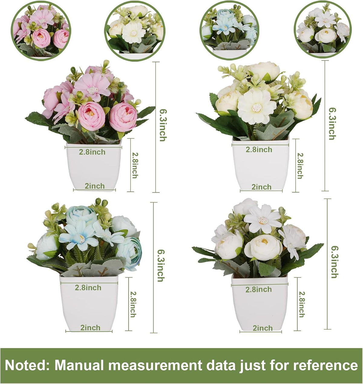 4Packs Small Fake Plant Mini Flower Potted Plants with Camellia for Home Indoor Outdoor Small Decorations