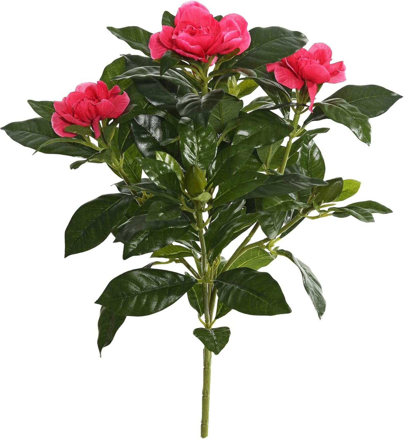 14.5'' Artificial White Polyester Gardenia Flower Bush - Realistic with 93 Dark Green Leaves, 3 Blooms, 3 New Growth Buds - Indoor Use Recommended
