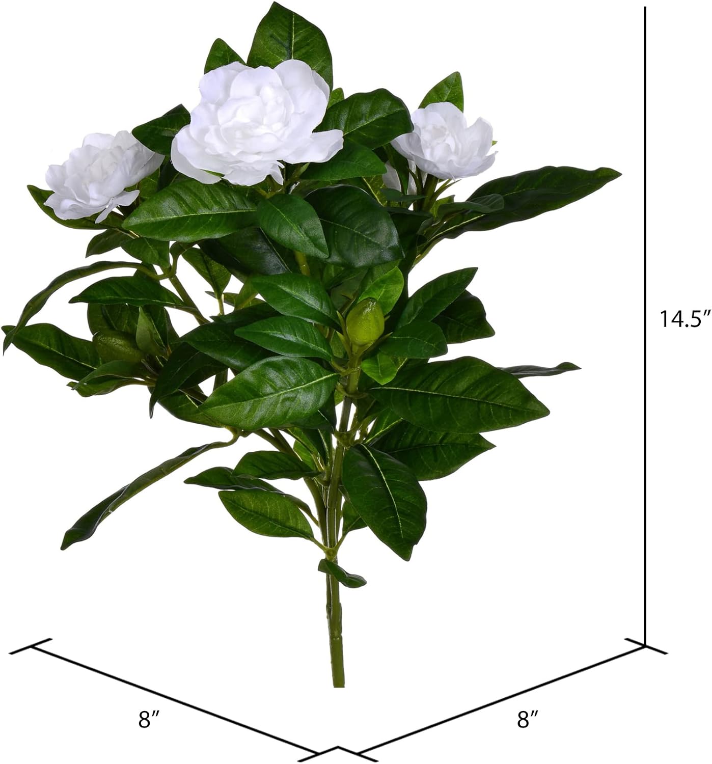 14.5'' Artificial White Polyester Gardenia Flower Bush - Realistic with 93 Dark Green Leaves, 3 Blooms, 3 New Growth Buds - Indoor Use Recommended