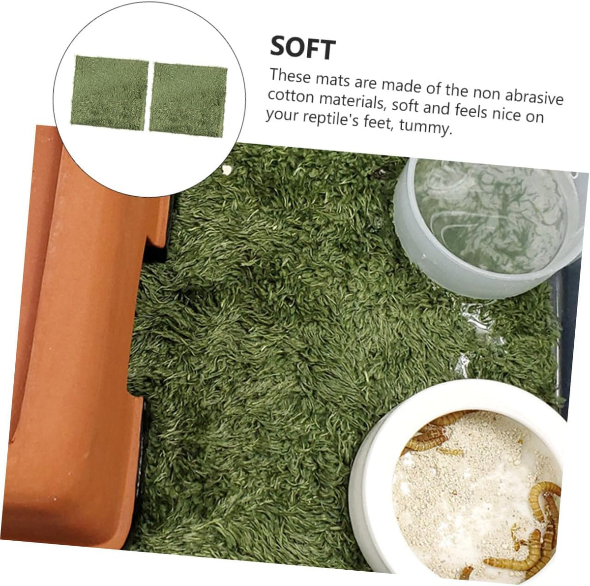 2pcs Crawling Carpets Moisturizing Artificial Grass Mats for Reptiles Amphibians Absorbent Natural Look Green