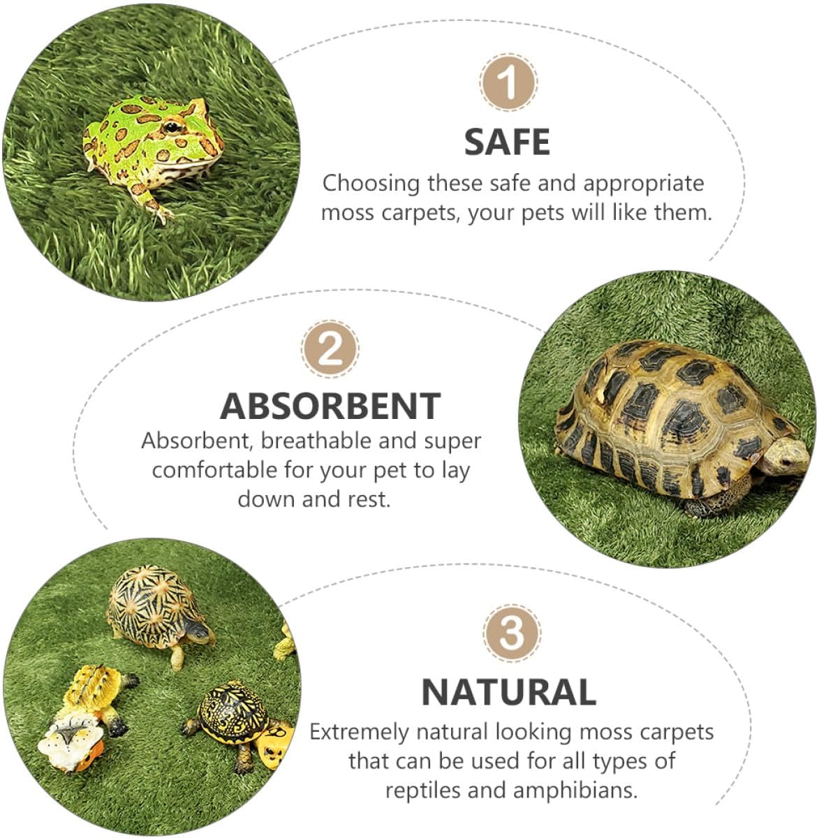 2pcs Crawling Carpets Moisturizing Artificial Grass Mats for Reptiles Amphibians Absorbent Natural Look Green