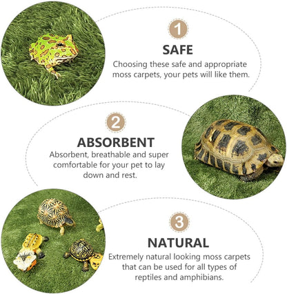 2pcs Crawling Carpets Moisturizing Artificial Grass Mats for Reptiles Amphibians Absorbent Natural Look Green