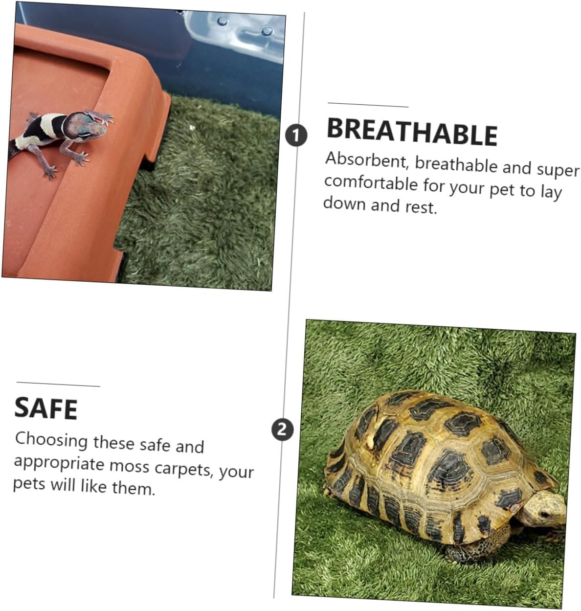 2pcs Crawling Carpets Moisturizing Artificial Grass Mats for Reptiles Amphibians Absorbent Natural Look Green