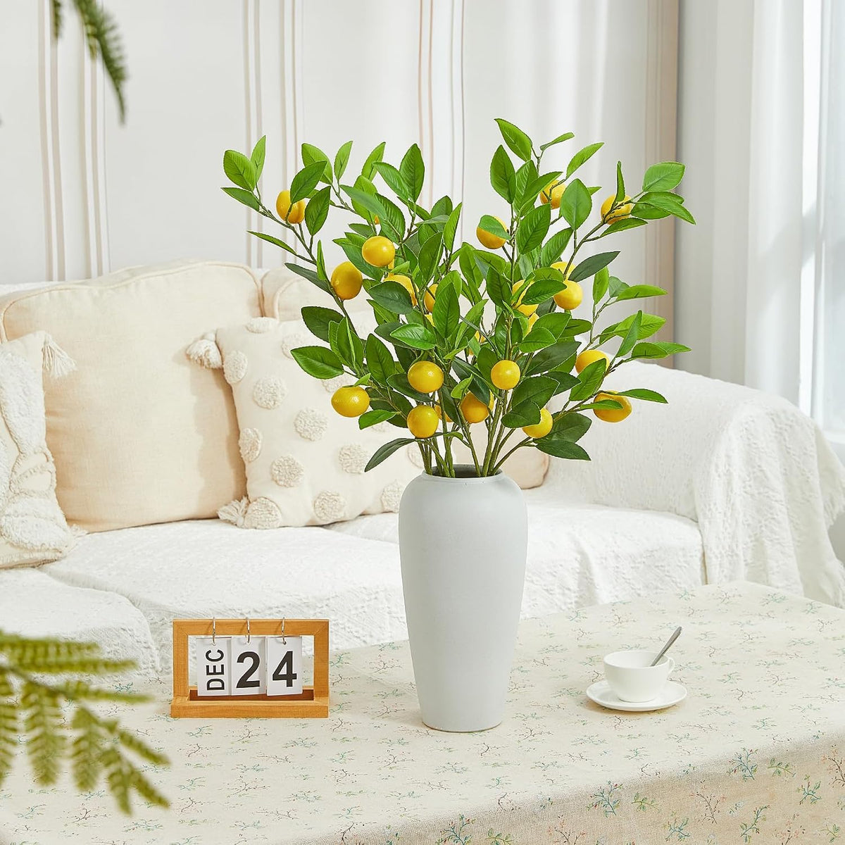 36 Inch Artificial Lemon Branches for Vases Greenery Stems with Faux Fruits Realistic Lifelike Fake Lemon Tree Branch for Home, Dining Table, Kitchen Decor