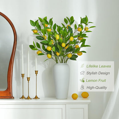 36 Inch Artificial Lemon Branches for Vases Greenery Stems with Faux Fruits Realistic Lifelike Fake Lemon Tree Branch for Home, Dining Table, Kitchen Decor