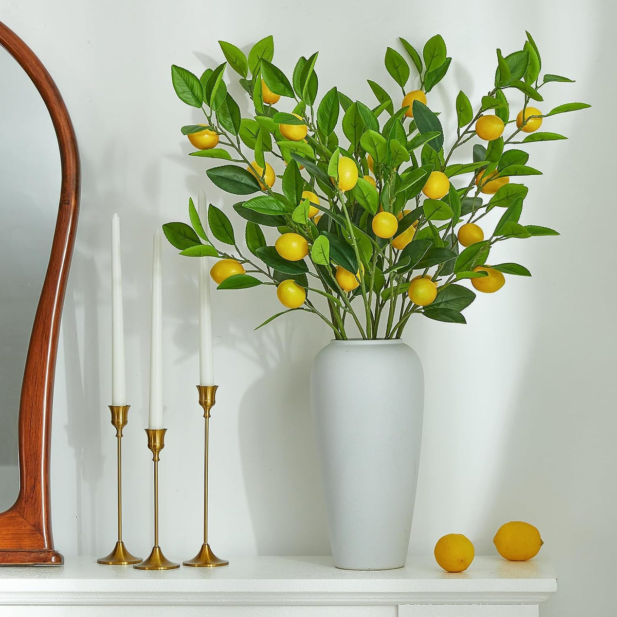 36 Inch Artificial Lemon Branches for Vases Greenery Stems with Faux Fruits Realistic Lifelike Fake Lemon Tree Branch for Home, Dining Table, Kitchen Decor