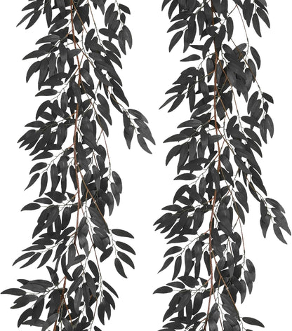 Artificial Willow Leaves Vine Twigs 2Pcs 6.2Ft Fake Hanging Plant Silk Leaf Ivy Garland Faux Italian Ruscus Greenery Indoor Outdoor Wedding Arch Jungle Beach Birthday Party Garden Decor