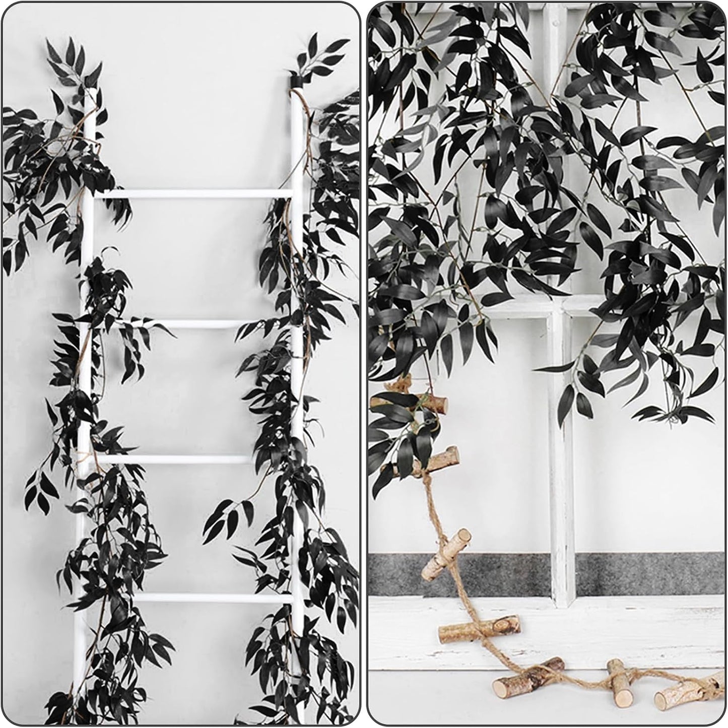 Artificial Willow Leaves Vine Twigs 2Pcs 6.2Ft Fake Hanging Plant Silk Leaf Ivy Garland Faux Italian Ruscus Greenery Indoor Outdoor Wedding Arch Jungle Beach Birthday Party Garden Decor