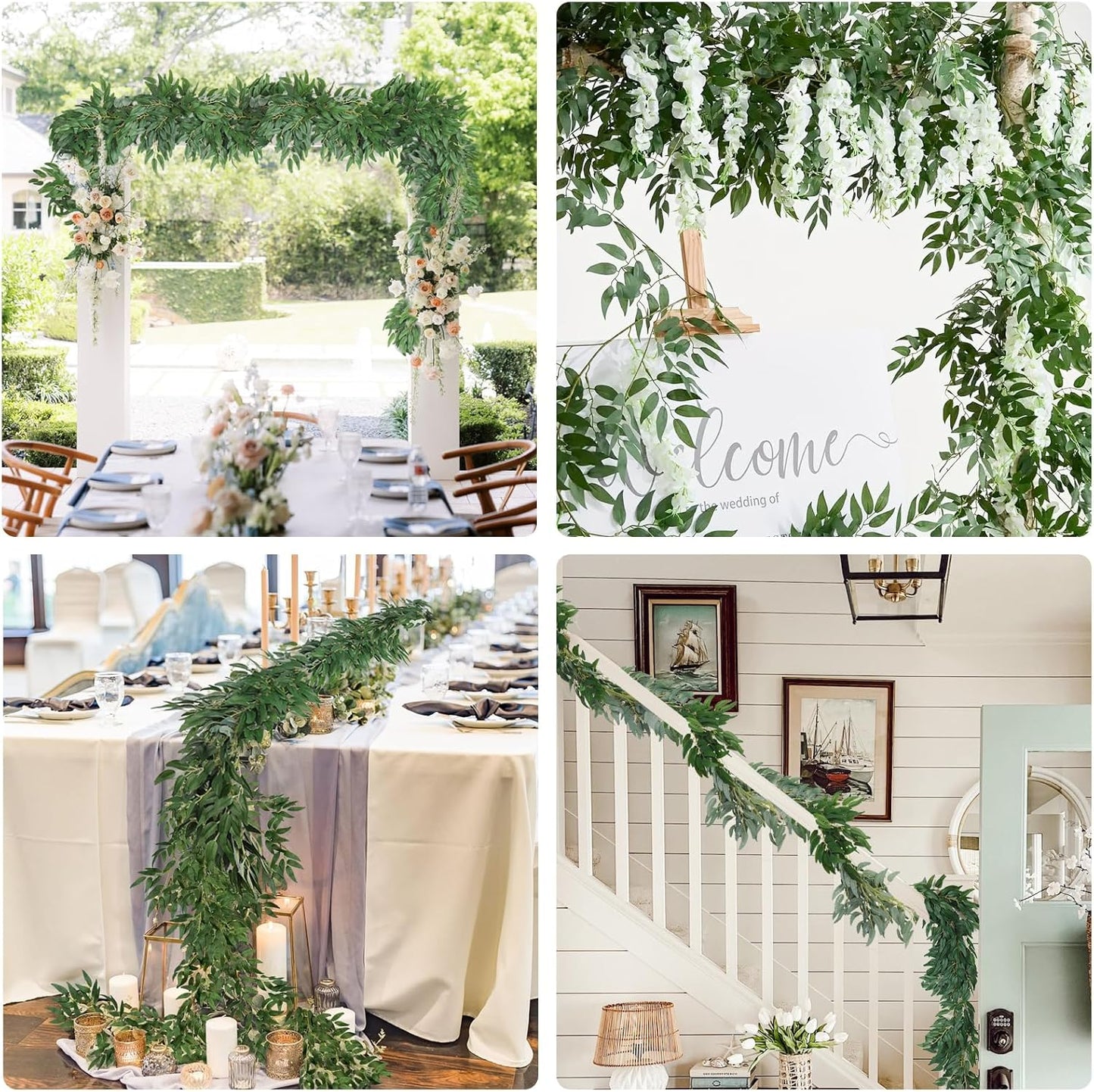 Artificial Willow Leaves Vine Twigs 2Pcs 6.2Ft Fake Hanging Plant Silk Leaf Ivy Garland Faux Italian Ruscus Greenery Indoor Outdoor Wedding Arch Jungle Beach Birthday Party Garden Decor
